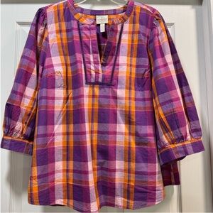 St. John's Bay Purple and Orange Plaid Blouse